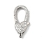 Brass Clear Cubic Zirconia Lobster Claw Clasps, Cadmium Free & Nickel Free & Lead Free, Heart, Platinum, 28.5x13.5x6mm, Hole: 4.5x2mm