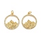 Brass Micro Pave Cubic Zirconia Pendants, Mountain, with Jump Ring, Rack Plating, Long-Lasting Plated, Lead Free & Cadmium Free, Real 18K Gold Plated, 22.5x20x2mm, Hole: 3.5mm