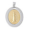 304 Stainless Steel Pendants, Ion Plating(IP), Oval with Virgin Mary Charm, Golden & Stainless Steel Color, 38x31.5x2.5mm, Hole: 8x4mm