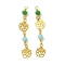 Glass Beaded Pendants, with Real 18K Gold Plated Brass Loop, Rose Flower Charm, Azure, 47x8x4mm, Hole: 1.6mm