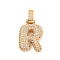 Brass Micro Pave Clear Cubic Zirconia Pendants, Cadmium Free & Nickel Free & Lead Free, Real 18K Gold Plated, Letter R, 31x17x5mm, Hole: 3x6mm