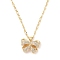 Brass Micro Pave Clear Cubic Zirconia Bowknot Pendant Necklaces for Women, Golden, 17.72 inch(45+4.3cm)
