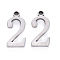 Tarnish Resistant 201 Stainless Steel Charms, Number, Laser Cut, Stainless Steel Color, Num.2, 15x7.5x1.5mm, Hole: 1.5mm