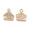 Alloy Crystal Rhinestone Charms, Crown, Light Gold, 14x12x2.5mm, Hole: 1.8mm