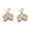 Sport Theme, Brass Micro Pave Clear Cubic Zirconia Charms, Cadmium Free & Nickel Free & Lead Free, Tennis Racket, Real 18K Gold Plated, 13x11x2mm, Hole: 1.2mm