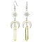 Natural Quartz Crystal Nuggets Dangle Earrings, 201 Stainless Steel Moon & Sun Long Drop Earrings with Brass Pins, Stainless Steel, 79x19.5mm
