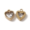 PVD Vacuum Plating 201 Stainless Steel Charms, Clear Glass Heart, Real 18K Gold Plated, 9x7.5x3mm, Hole: 1.5mm