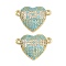 Brass Micro Pave Cubic Zirconia Heart Connector Charms, Long-Lasting Plated, Cadmium Free & Lead Free, Rack Plating, Golden, Sky Blue, 14.5x20x4mm, Hole: 1.4mm
