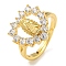 Heart with Saint Rack Plating Brass Micro Pave Cubic Zirconia Adjustable Rings, Lead Free & Cadmium Free, Real 18K Gold Plated, Inner Diameter: 16mm, surface: 15x15.5mm