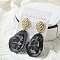 304 Stainless Steel Leopard Stud Earrings, with Acrylic, Black, 74x35mm