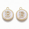 Brass Micro Pave Cubic Zirconia Pendants, with Shell, Flat Round with Letter, Nickel Free, Clear, Creamy White, Real 18K Gold Plated, Letter.B, 17x14x4mm, Hole: 1.8mm