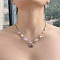 Alloy Pendant Resin Flower & Imitation Pearl Beaded Necklaces for Women, Platinum, Shell Shape, 15.75 inch(40cm)