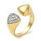 Rack Plating Brass Micro Pave Cubic Zirconia Cuff Finger Rings for Women, Cadmium Free & Lead Free, Long-Lasting Plated, Real 18K Gold Plated, 10mm, Inner Diameter: 19mm