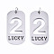 Non-Tarnish 201 Stainless Steel Pendants, Laser Cut, with Jump Rings, Rectangle with Number and Word LUCKY, Stainless Steel Color, Num.2, 35x17x1.5mm, Jump Ring: 6x1mm, Inner Diameter: 4mm
