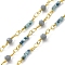 Glass Rondelle Beaded Chains, with Real 18K Gold Plated Brass Chains, Soldered, Cadmium Free & Nickel Free & Lead Free, with Spool, Steel Blue, 12.5x2.5mm, 13.5x4mm, about 32.81 Feet(10m)/Roll