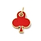 Brass Enamel Charms, Club Charm, with Jump Ring, Cadmium Free & Lead Free, Rack Plating, Long-Lasting Plated, Real 18K Gold Plated, Red, 14.5x12x2mm, Hole: 3.5mm