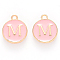 Golden Plated Alloy Enamel Charms, Cadmium Free & Lead Free, Enamelled Sequins, Flat Round with Letter, Pink, Letter.M, 14x12x2mm, Hole: 1.5mm