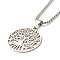 Non-Tarnish Flat Round with Tree of Life Pendant Necklace for Girl Women, 304 Stainless Steel Venetian Chain Necklace, Stainless Steel Color, 17.72 inch(45cm)