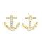 Brass Micro Pave Clear Cubic Zirconia Studs Earring, Anchor, Anchor & Helm, 9.5x10mm