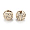 Brass Micro Pave Clear Cubic Zirconia Beads, Long-Lasting Plated, Round, Real 14K Gold Plated, 6mm, Hole: 2mm