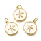 Brass Enamel Pendants, with Jump Ring, Flat Round with Starfish Charms, Cadmium Free & Lead Free, Lasting Plated, Real 18K Gold Plated, White, 16x14.5x3mm, Hole: 3mm