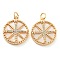 Brass Micro Pave Clear Cubic Zirconia Flat Round Pendants, Natural Freshwater Shell Compass Charms, Real 18K Gold Plated, 18x16x3mm, Hole: 3.5mm
