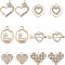 48Pcs 6 Style Alloy Pendants, with Crystal Rhinestone, Cadmium Free & Nickel Free & Lead Free, Light Gold, Heart, Crystal, 15.5~26x15~24x2~2.5mm, Hole: 1.6~2mm, 8pcs/style