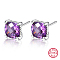Anti-Tarnish Rhodium Plated Platinum 925 Sterling Silver Stud Earrings, with Square Cubic Zirconia, with 925 Stamp, Purple, 7x7mm