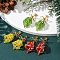 3 Pairs Christmas Bell Brass Dangle Stud Earrings, with Glass Seed Beads and Alloy Pendants, Golden, Mixed Color, 35x16.5mm
