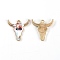 Zinc Alloy Enamel Pendants, Ox-Head Shape with Flower Pattern Charms, Colorful, 22x21x2.5mm, Hole: 2mm