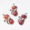 Natural Carnelian/Red Agate Kitten Pendants, with Brass Findings, Cat Silhouette Shape, Dyed & Heated, Platinum, 44x26.5x7.5mm, Hole: 4x6mm
