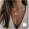 3Pcs Simple Style Brass Coin Letter Rectangle Pendant 3 Layer Necklaces, Silver, Letter Q, 17.72 inch(45cm)
