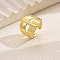 Geometric Wide Face Brass Adjustable Cuff Rings for Women, Golden, 21mm