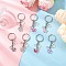Transparent Baking Paint Glass Keychains, with Tibetan Style Alloy & Iron Split Key Rings, Butterfly with Star & Moon, Antique Silver & Platinum, Mixed Color, 63.5mm