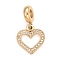 304 Stainless Steel European Dangle Charms, Large Hole Pendants, with Crystal Rhinestone, Heart, Golden, 25.5mm, Hole: 4mm, Heart: 15x14x2mm