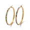 304 Stainless Steel Hoop Earrings, with Polymer Clay and Rhinestone, Ring, Golden, Colorful, 51x49x3.5mm