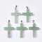 Natural Green Aventurine Pendants, with Stainless Steel Peg Bails, Cross, Stainless Steel Color, 29~30x18.5x4.5mm, Hole: 5.5x2mm