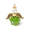 Glass Seed Beaded Angel Pendants, with Acrylic Beads Caps & Alloy Wing & 304 Stainless Steel Loop, Lime Green, 22.5x20x14mm, Hole: 1.5mm