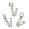Brass Micro Pave Grade AAA Cubic Zirconia Charms, Letter V, Cadmium Free & Nickel Free & Lead Free, Real Platinum Plated, 9x6x1.5mm, Hole: 2mm