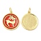 Christmas Rack Plating Brass Enamel Pendants, with Jump Ring, Lead Free & Cadmium Free, Long-Lasting Real 18K Gold Plated, Flat Round, Deer, 19.5x15x2.5mm, Hole: 3mm