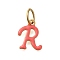 Ion Plating(IP) 304 Stainless Steel Enamel Alphabet Charms, with Jump Ring, Real 14K Gold Plated, Letter R, 11.5x9x1mm, Hole: 5mm