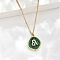 304 Stainless Steel Micro Pave Cubic Zirconia constellation Pendant Necklaces, with Synthetic Malachite, Golden, Leo, 17.72 inch(45cm) long+50mm extender