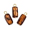 Handmade Gold Sand Lampwork Pendants, Rectangle, with Iron Loops, Golden, 25.5x10~11x6.5~7.5mm, Hole: 3.5~4.5mm