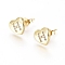 Brass Micro Pave Cubic Zirconia Stud Earrings, with Ear Nuts, Long-Lasting Plated, Heart with Initial Letter, Golden, Clear, Letter.H, 8x9x2mm, Pin: 0.7mm