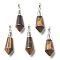 Natural Tiger Eye Pointed Pendants, with Silver Brass Findings, Faceted, Bullet, 40x12x11mm, Hole: 7x5mm