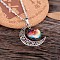 Alloy Glass Moon Syb Pendant Lumachina Chain Necklaces for Women, Platinum, Colorful, 18.11 inch(46cm)