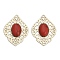 Brass Pave Dyed Synthetic Turquoise Rhombus Filigree Joiners, Golden, Red, 33.5x25.5x5mm, Hole: 1.5x1mm