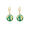 Golden Tone Stainless Steel Enamel Map Dangle Earrings for Women, Green