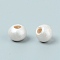 Spray Painted Natural Chinese Cherry Wood Beads, Round, Floral White, 6.5x5mm, Hole: 2.5mm, about 300pcs/bag