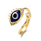 Lampwork Evil Eye Open Cuff Ring with Clear Cubic Zirconia, Real 18K Gold Plated Brass Jewelry for Women, Dark Blue, Inner Diameter: 18mm